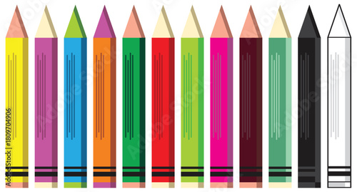 Colorful Vector Pencil Illustration Set Pack.