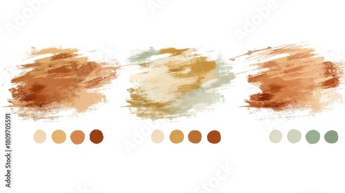 Abstract brush strokes with color palettes in earth tones.