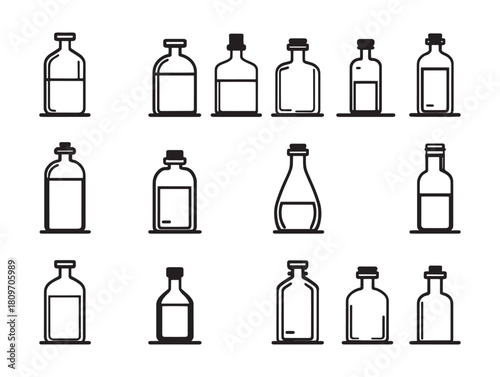 Bottles of Chemicals Line Icon Minimalist Vector Illustration