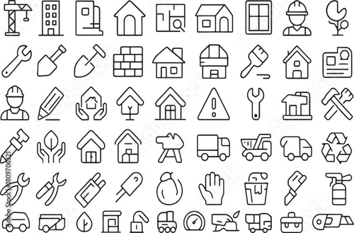 Construction and building icon set
