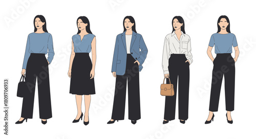 Stylish professional woman fashion collection offers versatile work outfits for modern professionals, showcasing elegant, trendy business style and attire inspiration