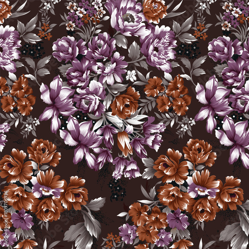 Classic Popular Flower Seamless pattern background - For easy making seamless pattern use it for filling any contours