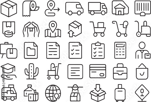 Set of delivery and logistics line icons