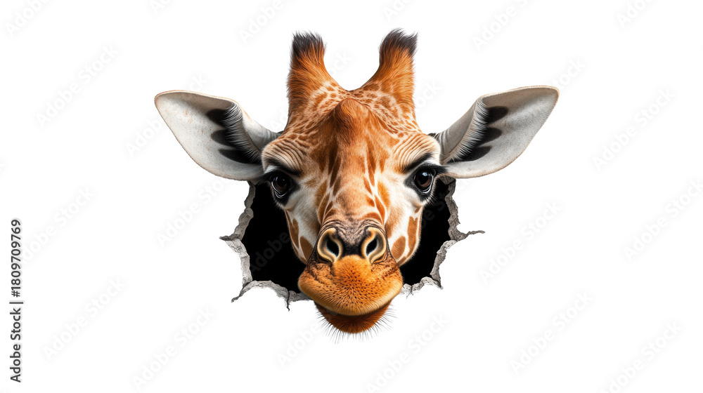 Obraz premium Giraffe face peeking through cracked surface