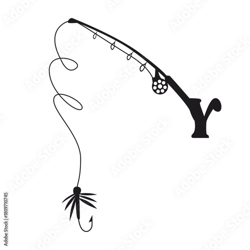 Fishing Rod with Lure Silhouette Design