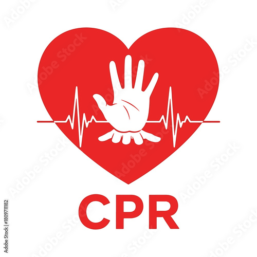 CPR Heart Symbol with Hand Graphic Representing Emergency Medical Care
