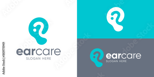 Creative simple ear care logo template. Abstract ear with letter E initial logo design vector illustration.