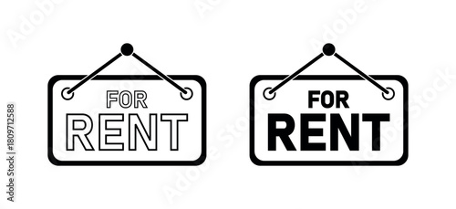For Rent Sign Icon, Property Rental Signboard, Hanging Real Estate Vector for Listings, Leasing, Ads
