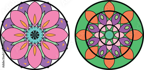 Floral Mandala Set Ornate Geometric Designs in Vibrant Colors for Meditation and Art Therapy