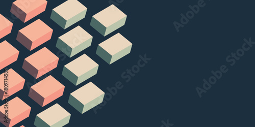 Rows of pastel colored cubes arranged in a geometric pattern on a dark background