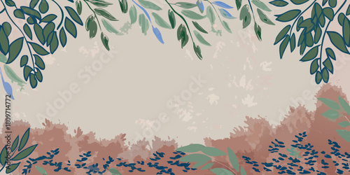 Softly falling autumn leaves and gentle woodland flora forming a natural frame