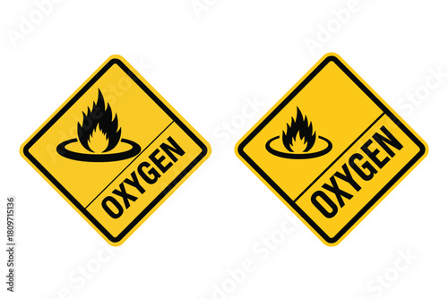 Oxidizer Hazard Warning Sign in Yellow Diamond Shape with Flame Symbol