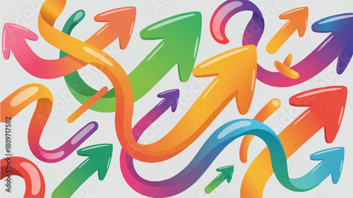 A Dynamic and Vibrant Vector Illustration of Multiple Colorful Arrows Pointing Upwards, Symbolizing Growth and Progress