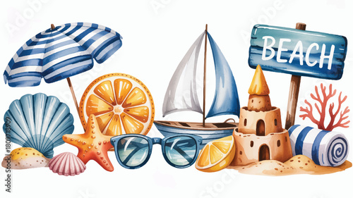 Whimsical Beach Escape Cartoon Illustration of Coastal Delights and Summer Vibes