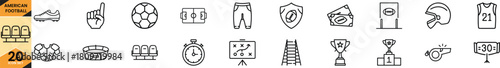 American football sports line icons set. collection of various game equipment, player gear, and stadium elements outline vector symbols. Vector