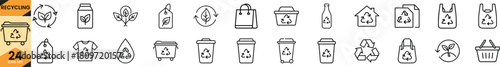 Sustainable recycling line icon collection illustrating environmental conservation, waste management, and eco-friendly practices Vector