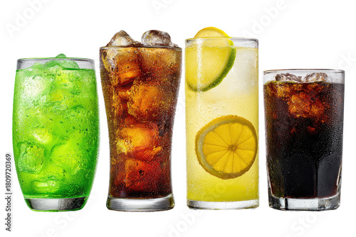 Four glasses of different drinks