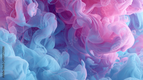 Abstract composition of swirling, vibrant hues of pink and blue, reminiscent of smoke or ink, creating a visually captivating display.