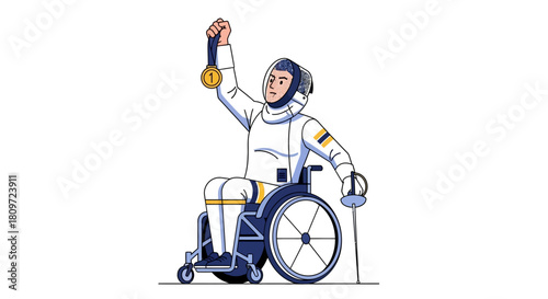 Paralympic Fencer in Wheelchair Celebrates Gold Medal Victory