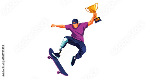 Adaptive Skateboarder Wins Gold Trophy Celebrating Success and Overcoming Challenges