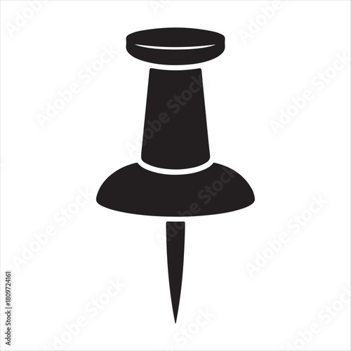 Black push pin silhouette on white background for office and home use