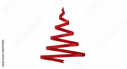 Elegant Red Satin Ribbon Spiral Forming a Christmas Tree Shape