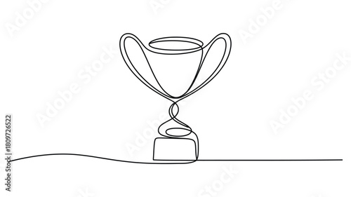 minimalist line art of trophy cup in continuous stroke style, symbolizing achievement, success, victory, and excellence