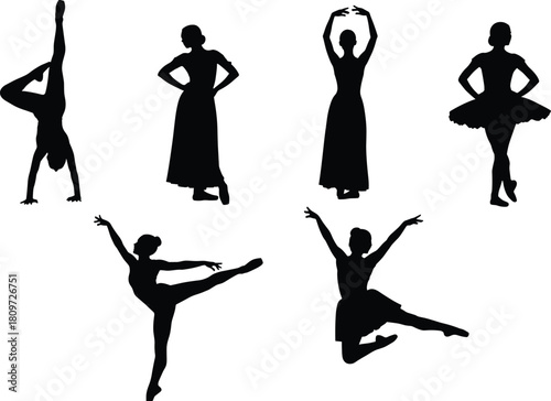 Dance, silhouette, ballerina, pose, jump, motion, ballet, contemporary, art, elegance, black, figure, movement, grace, style, arabesque, handstand, tutu, expressive, choreography