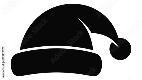 black silhouette of santa hat in minimalist style with curved brim and pom-pom, perfect for christmas and festive holiday designs