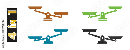 Justice and Equality Balance Scale Icon Set, Classic Weighing Instrument Symbol, Legal and Decision Making