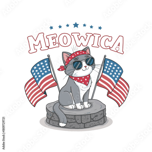 4th of July patriotic illustration with Uncle Sam hat and USA symbols