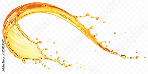 abstract fresh liquid honey or oil splash in mid air cut and curve style isolated on transparent background