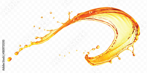 abstract fresh liquid honey or oil splash in mid air cut and curve style isolated on transparent background