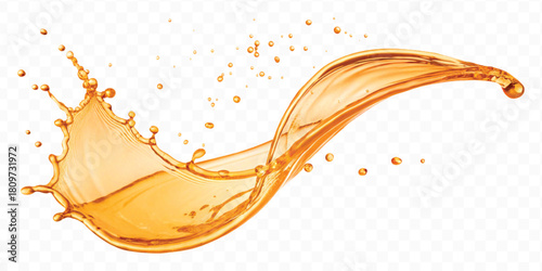 abstract fresh liquid honey or oil splash in mid air cut and curve style isolated on transparent background