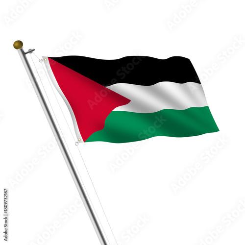 Palestine flagpole 3d illustration with clipping path