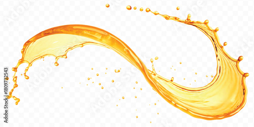 abstract fresh liquid honey or oil splash in mid air cut and curve style isolated on transparent background