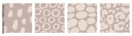 Simple leopard texture with neutral dots for set seamless pattern.
