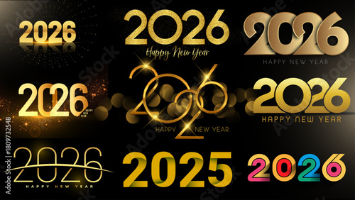 Golden 2026 New Year Celebration Collage with Sparkling Text, Festive Glow, Fireworks, and Shining Elements for Holiday Greeting Cards, Event Invitations, Posters, and Seasonal Marketing Designs