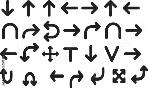 Various black arrow icon set for web and mobile user interfaces Vector