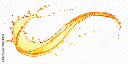 abstract fresh liquid honey or oil splash in mid air cut and curve style isolated on transparent background