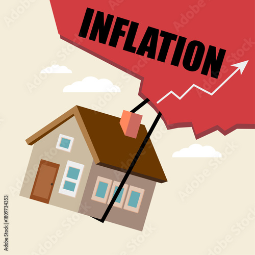 Inflation Reduce Value of Money over time, High Cost of Living due to increase in Houses price concept.Vector illustration