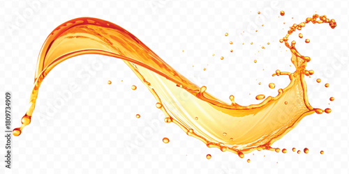 abstract fresh liquid honey or oil splash in mid air cut and curve style isolated on transparent background