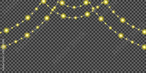 Golden luminous string lights overlay element for festive decor