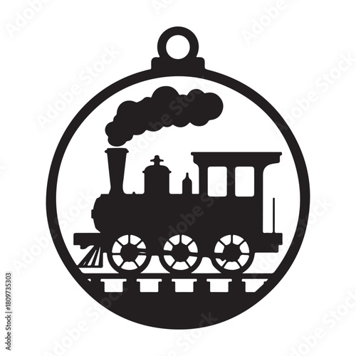 Old steam train engine silhouette inside circular ornament icon Vector
