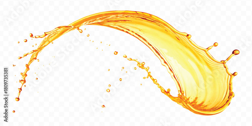 abstract fresh liquid honey or oil splash in mid air cut and curve style isolated on transparent background