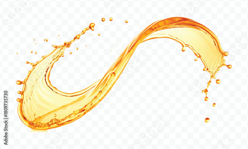 abstract fresh liquid honey or oil splash in mid air cut and curve style isolated on transparent background