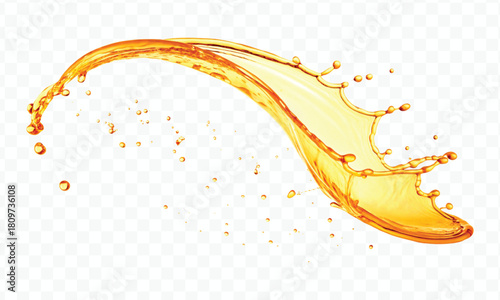 abstract fresh liquid honey or oil splash in mid air cut and curve style isolated on transparent background