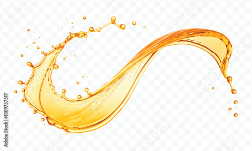 abstract fresh liquid honey or oil splash in mid air cut and curve style isolated on transparent background