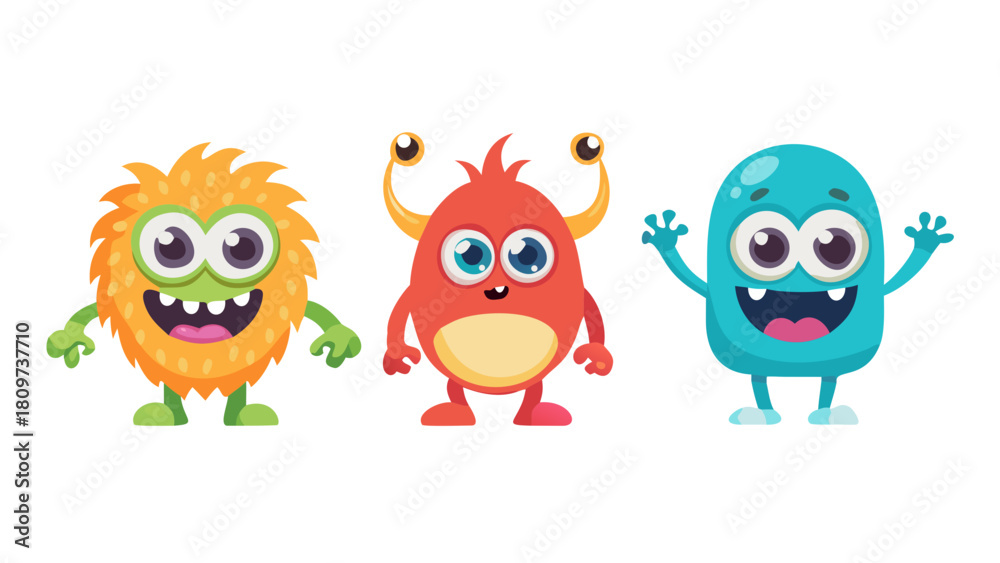 Obraz premium Cute Cartoon Monster Characters Set .vector icon.3D cute monster png cut out element set 