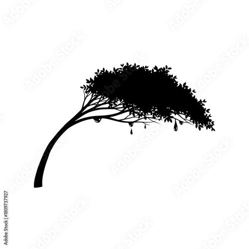 A Delicately Curved Tree Branch with Implied Dewdrops in a Smooth Gradient Style.